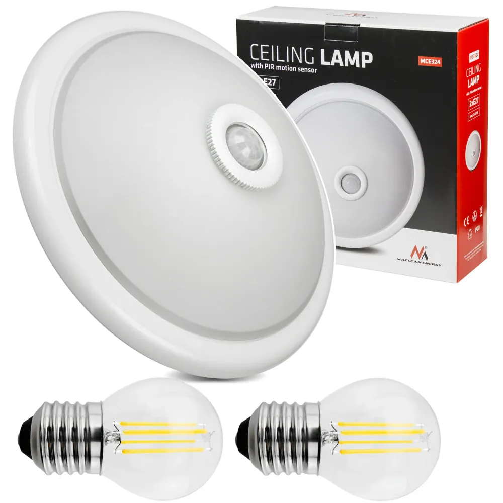 Plafond med PIR-sensor Maclean, tak, med LED-ljuskälla, 2x max. 40W, E27, 220-240V~ 50/60Hz, MCE324 + 2xMCE284