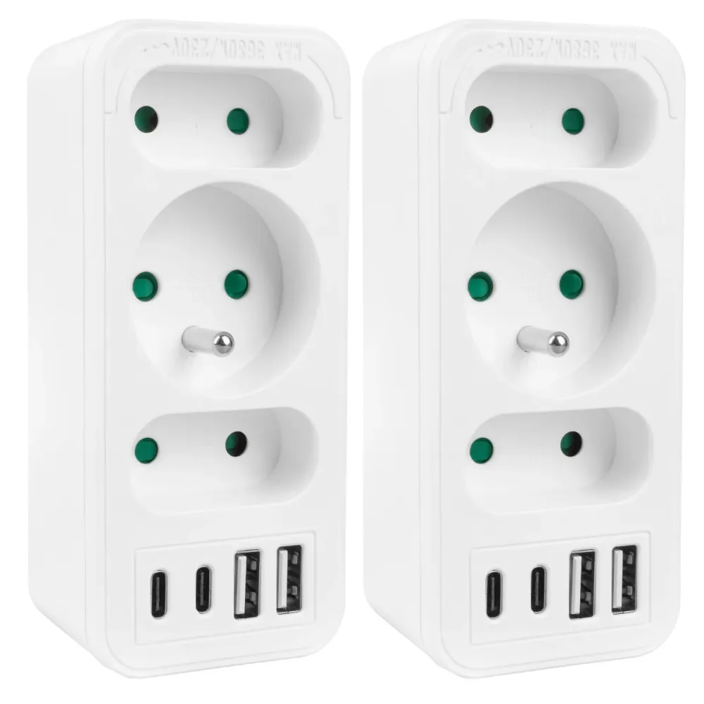 Strömuttag x3 + 4xUSB Maclean, 3-facks splitter, 2xUSB , 2xUSB C PD 20W, 1x16A + 2x6A, MCE248 F/W, 2 st
