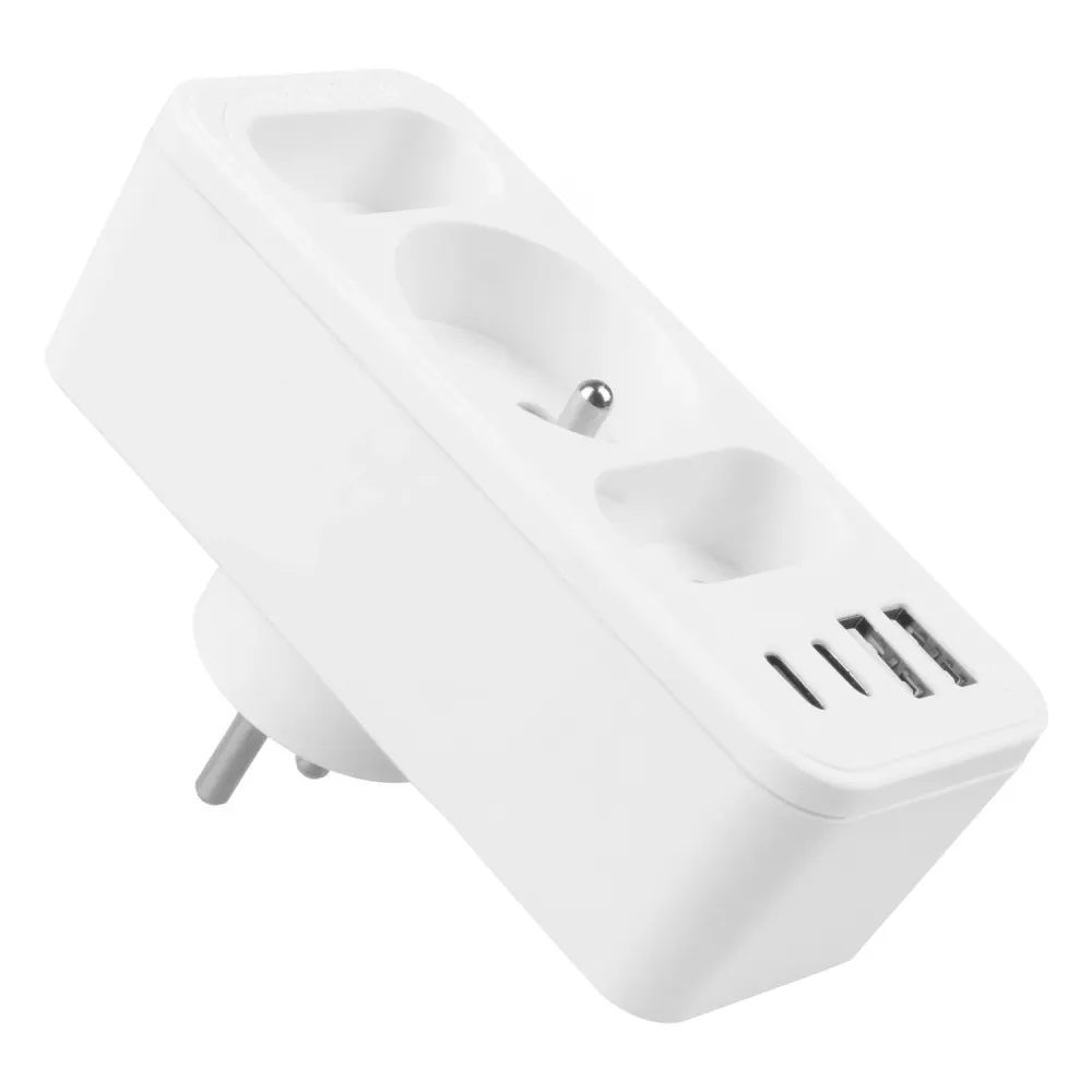 Strömuttag x3 + 4xUSB Maclean, 3-facks splitter, 2xUSB , 2xUSB C PD 20W, 1x16A + 2x6A, MCE248 F/W, 2 st