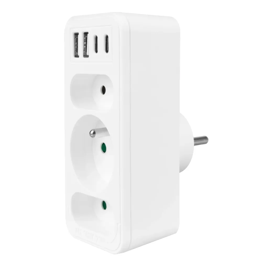 Strömuttag x3 + 4xUSB Maclean, 3-facks splitter, 2xUSB , 2xUSB C PD 20W, 1x16A + 2x6A, MCE248 F/W, 2 st