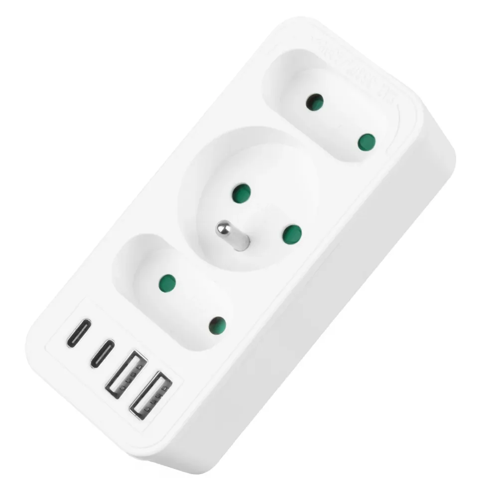 Strömuttag x3 + 4xUSB Maclean, 3-facks splitter, 2xUSB , 2xUSB C PD 20W, 1x16A + 2x6A, MCE248 F/W, 2 st