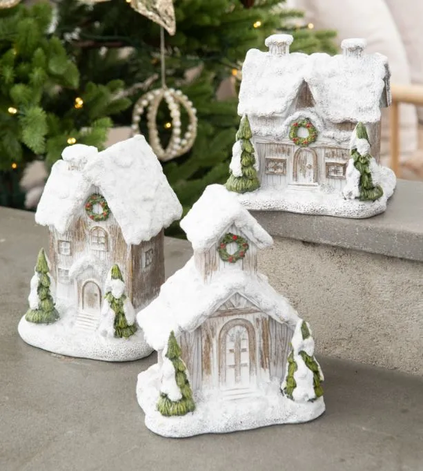 Juldekoration Inomhus set om tre Hus Snöstad Mix