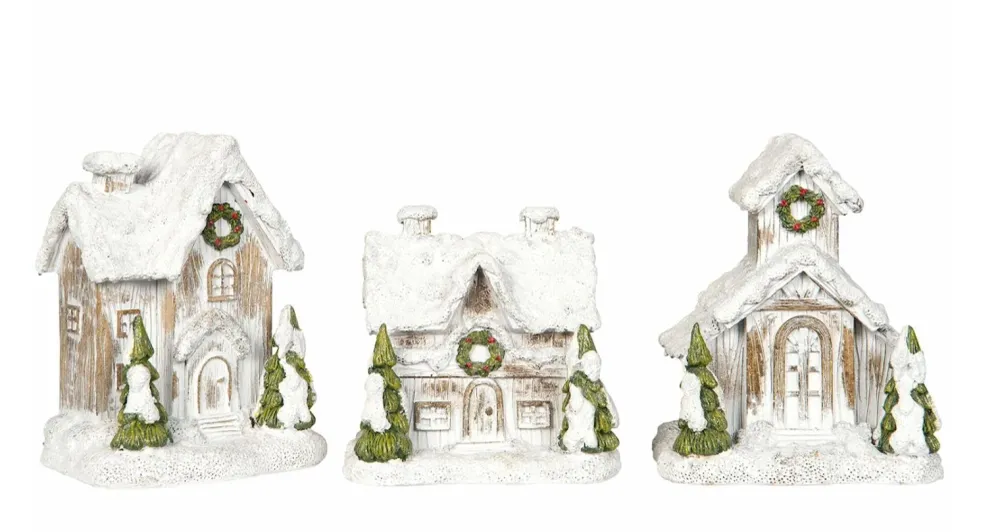 Juldekoration Inomhus set om tre Hus Snöstad Mix