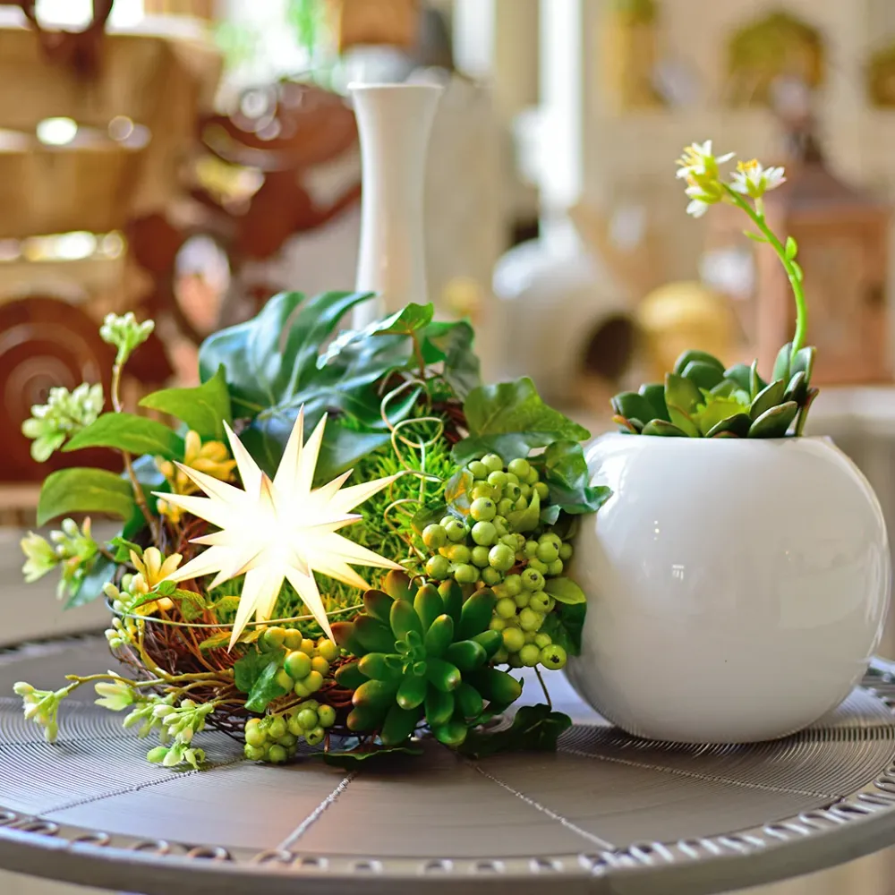 Liten adventsstjärna Herrnhuter pärla plast 13 cm + kabelpaket