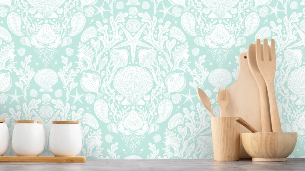 Reveal Tapet Deep Sea Damask - Aqua