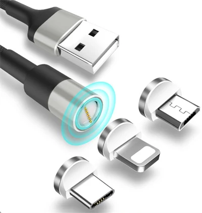 3 1 Usb Magnetisk Laddare Och Datakabel 2 Meter Metallgrå