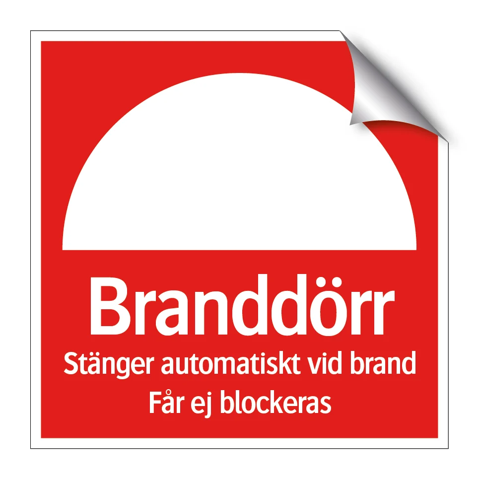 Branddörr stänger automatiskt vid brand får ej blockeras 210x210mm