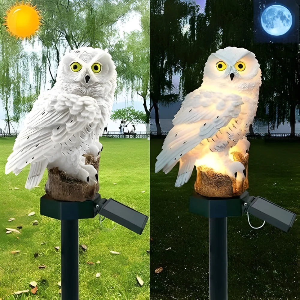GlowOwl™ – Solcellsdriven Trädgårdsuv-lampa Vit