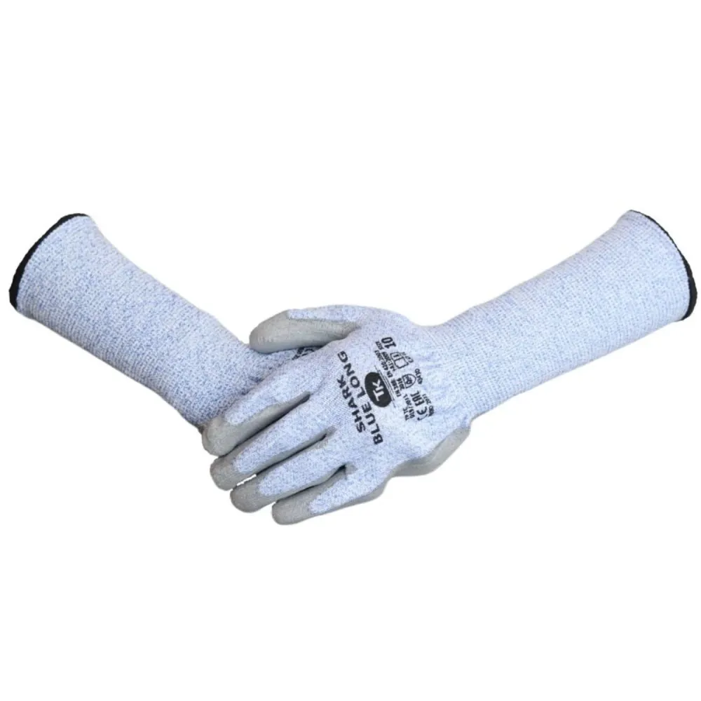 TK Gloves Shark Blue Long 12 Par Arbetshandskar Belagda Med Polyuretan Förlängda Manschettskyddsarbetshandskar Storlek 10