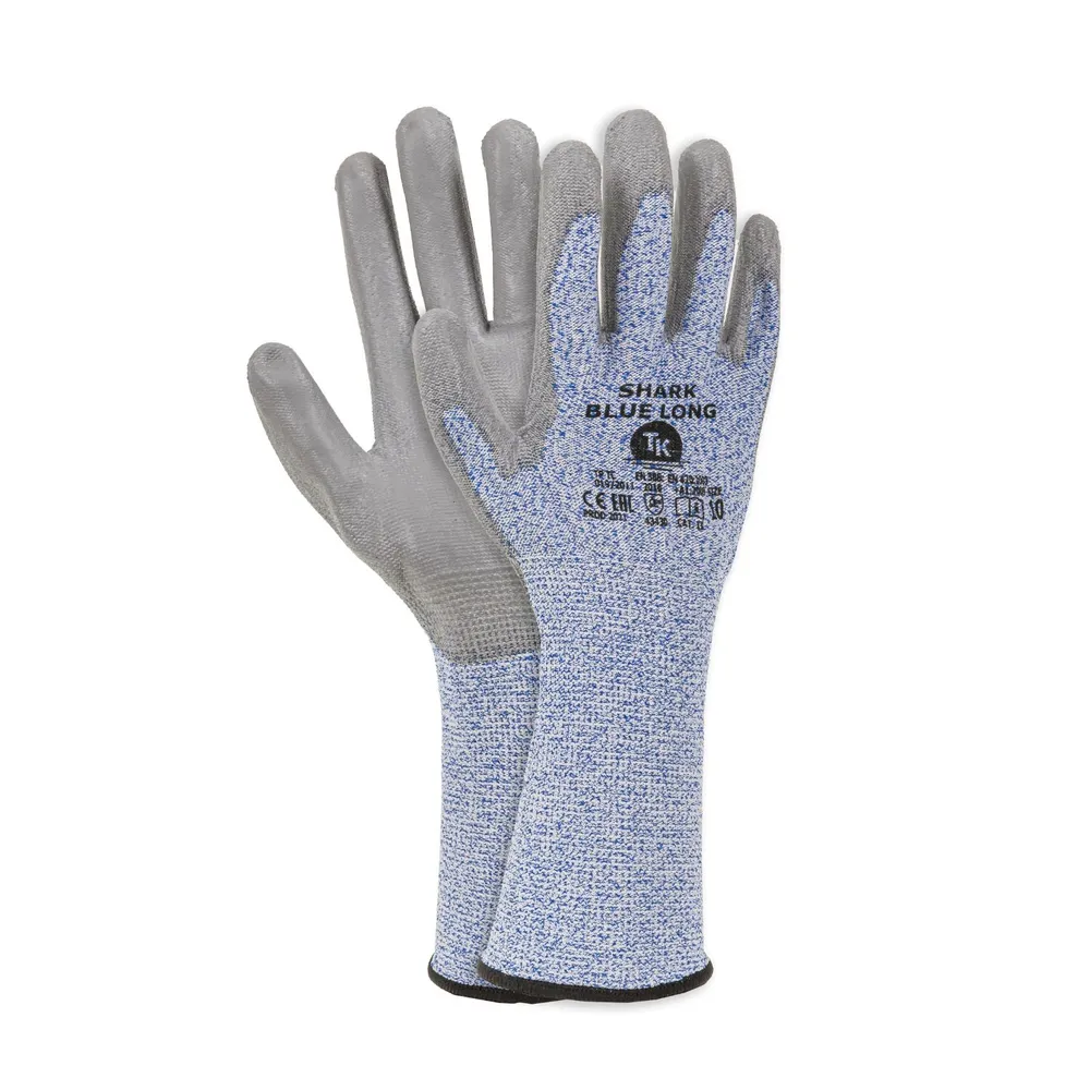 TK Gloves Shark Blue Long 12 Par Arbetshandskar Belagda Med Polyuretan Förlängda Manschettskyddsarbetshandskar Storlek 10