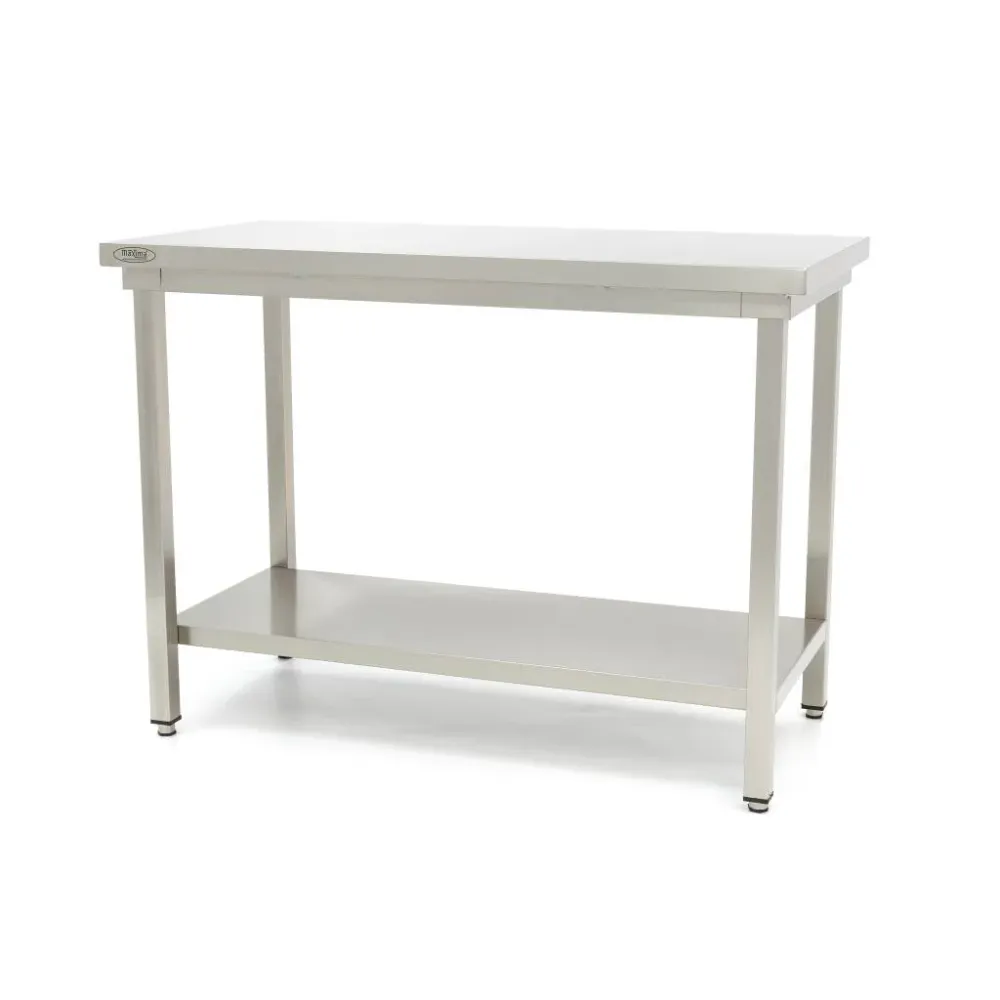 Bord i rostfritt stål - 100 x 60 cm - Justerbar höjd - med förvaringshylla