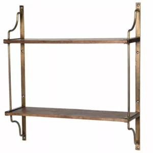 Vägghylla Trä Antik Mässing/Trä 56x14,5x60,5cm HH