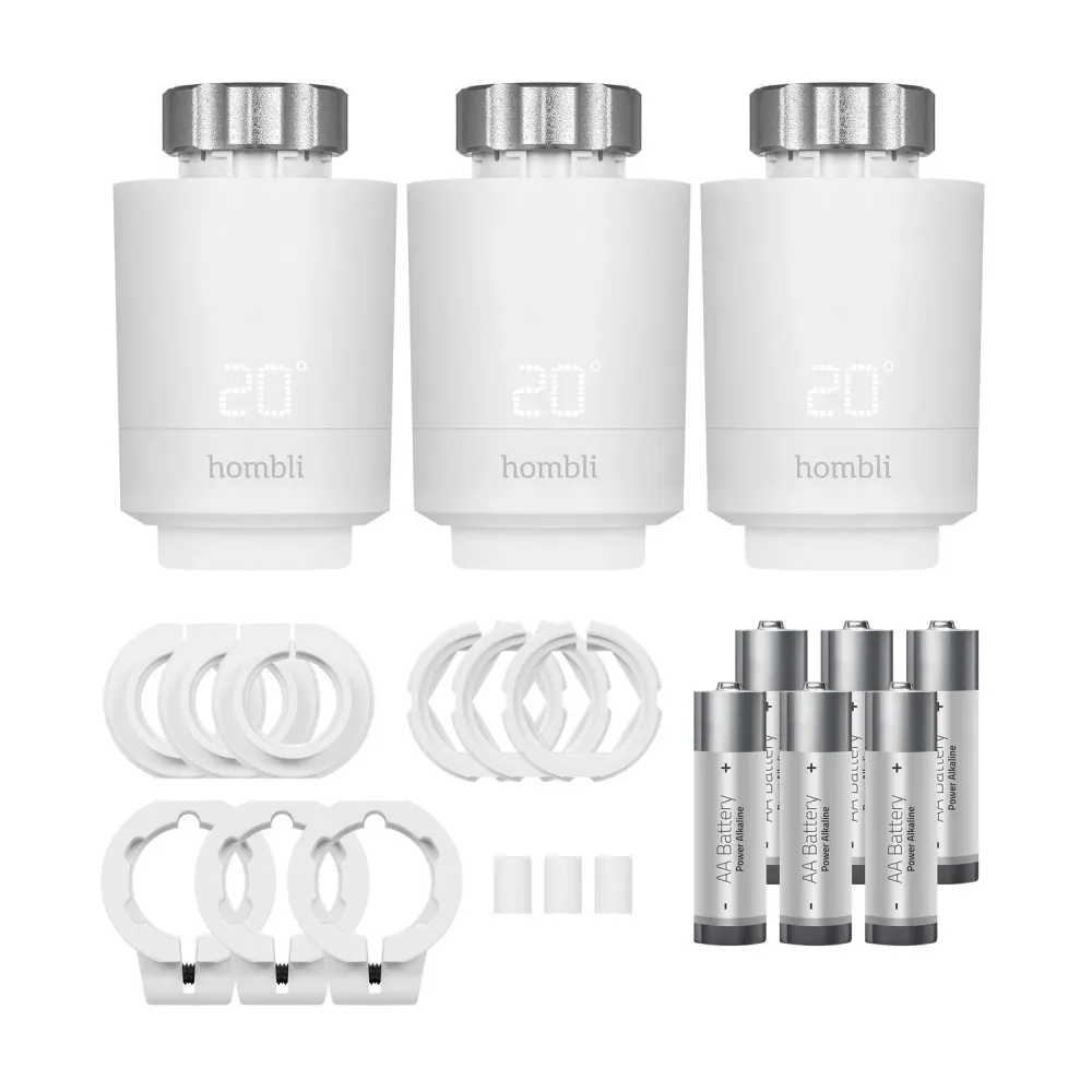 Utbyggnadspaket: Radiatortermostat/Elementtermostat, WiFi, Hombli Smart Radiator Thermostat Expansion pack (2+1), Snö
