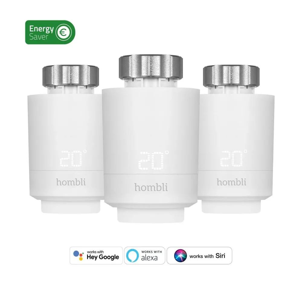 Utbyggnadspaket: Radiatortermostat/Elementtermostat, WiFi, Hombli Smart Radiator Thermostat Expansion pack (2+1), Snö
