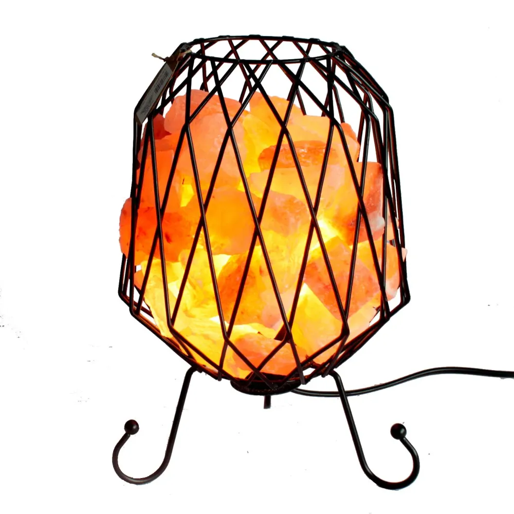 Saltstenslampa, Metallkorg med Kabel, Glödlampa och Salmon Salt