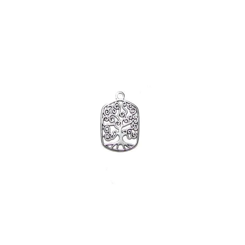 Berlock Silverpläterad - Rektangel med Tree Fjäderlätt 14x19mm 1 styck