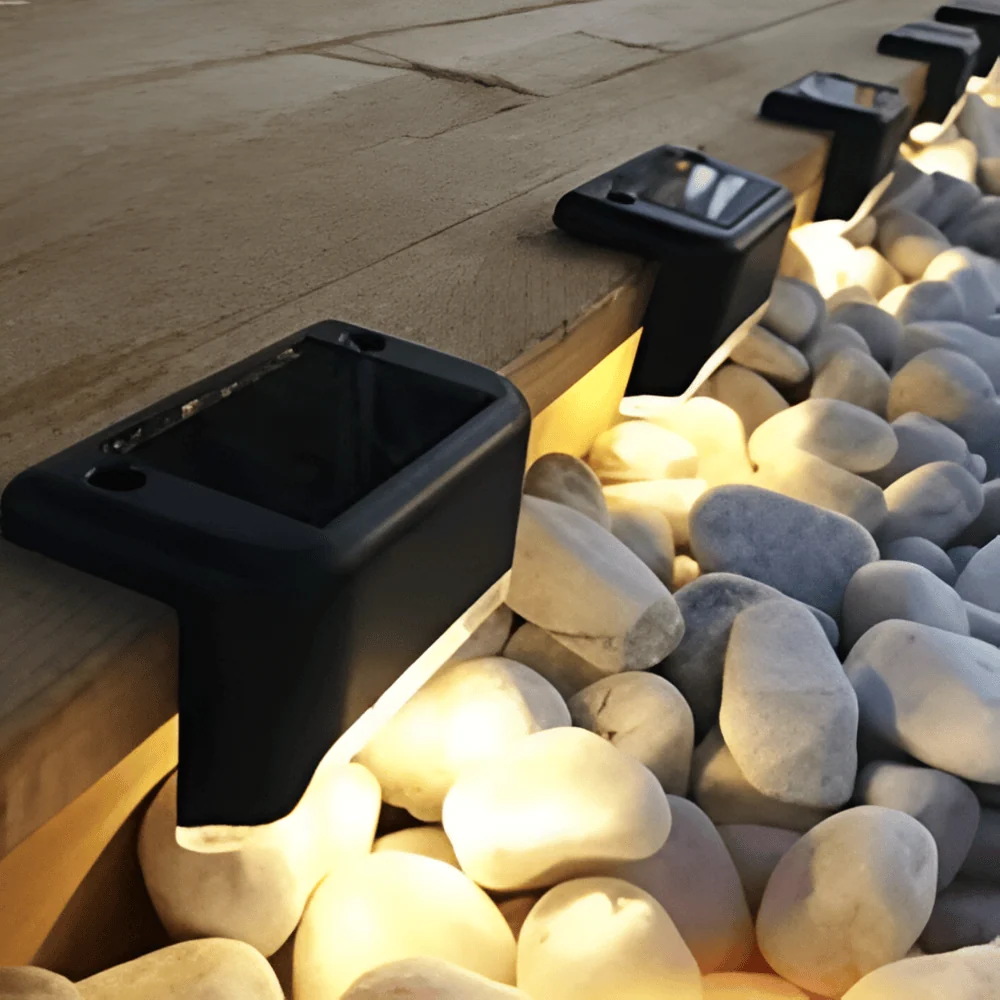 PathStep Lights - 2/4/8 pack LED-Solcellsbelysning för Trappor - Vattentät Vägglampa för Utomhusbruk Svart