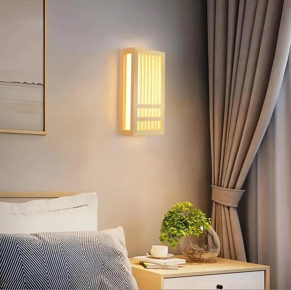 DoaGlow Japansk Vägglampa av Trä - Up-to-date Japansk Belysning av Trä och Akryl