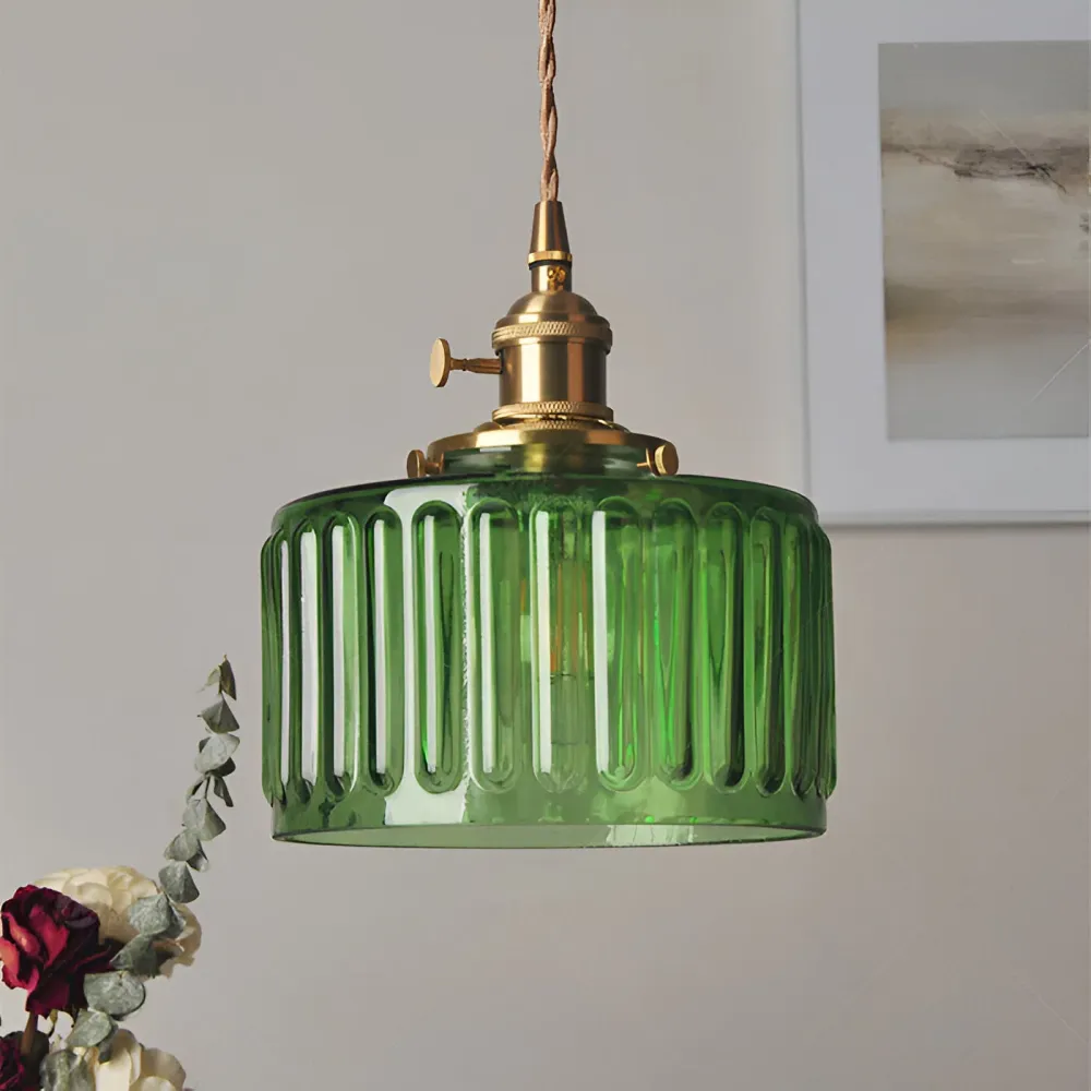 GlamourGlass – Old-style Grön Pendellampa i Cylindrisk Glasdesign Gron