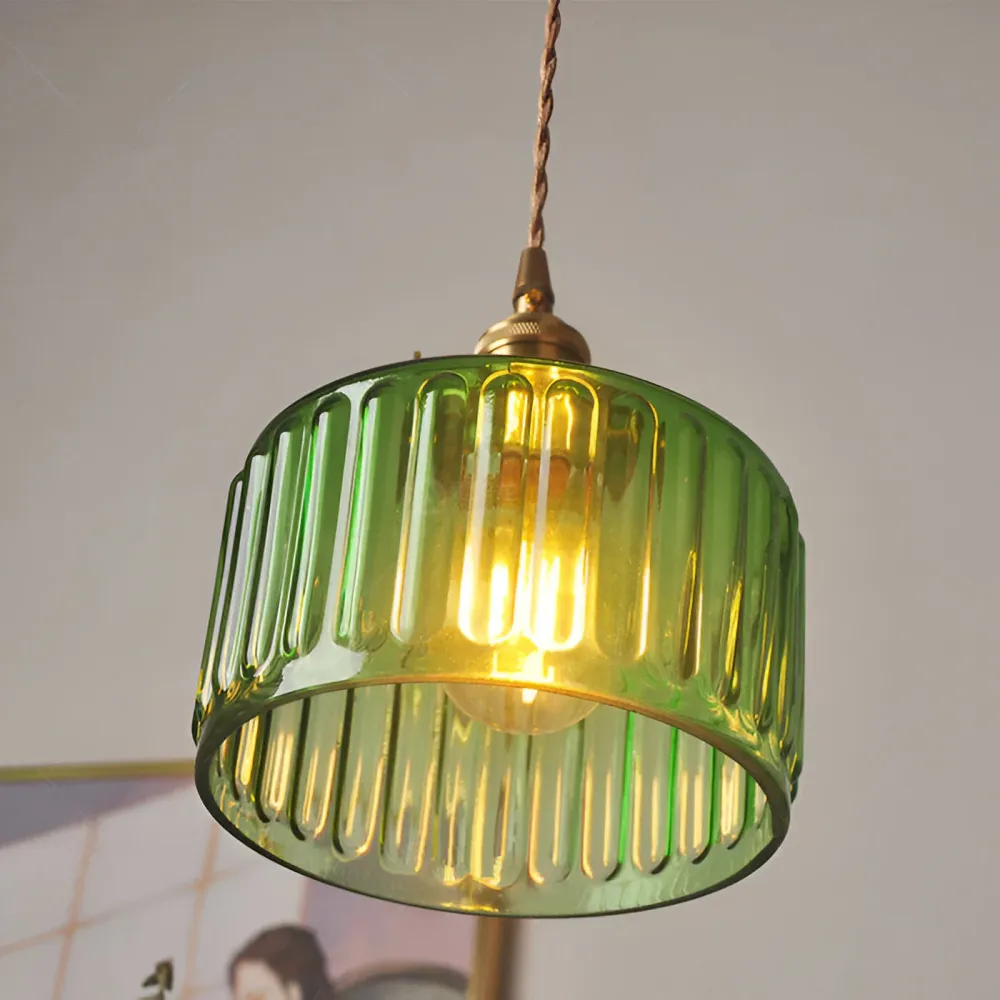 GlamourGlass – Old-style Grön Pendellampa i Cylindrisk Glasdesign Gron