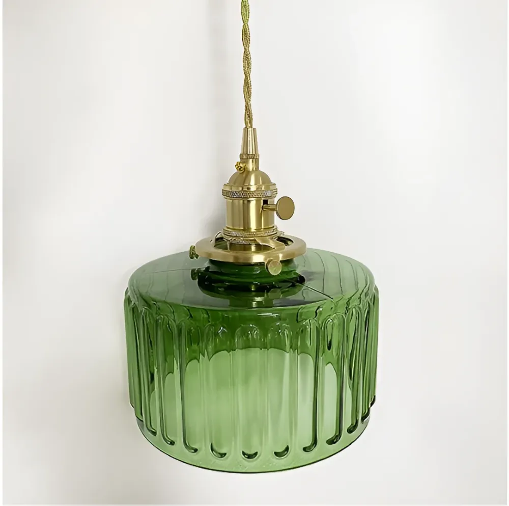 GlamourGlass – Old-style Grön Pendellampa i Cylindrisk Glasdesign Gron