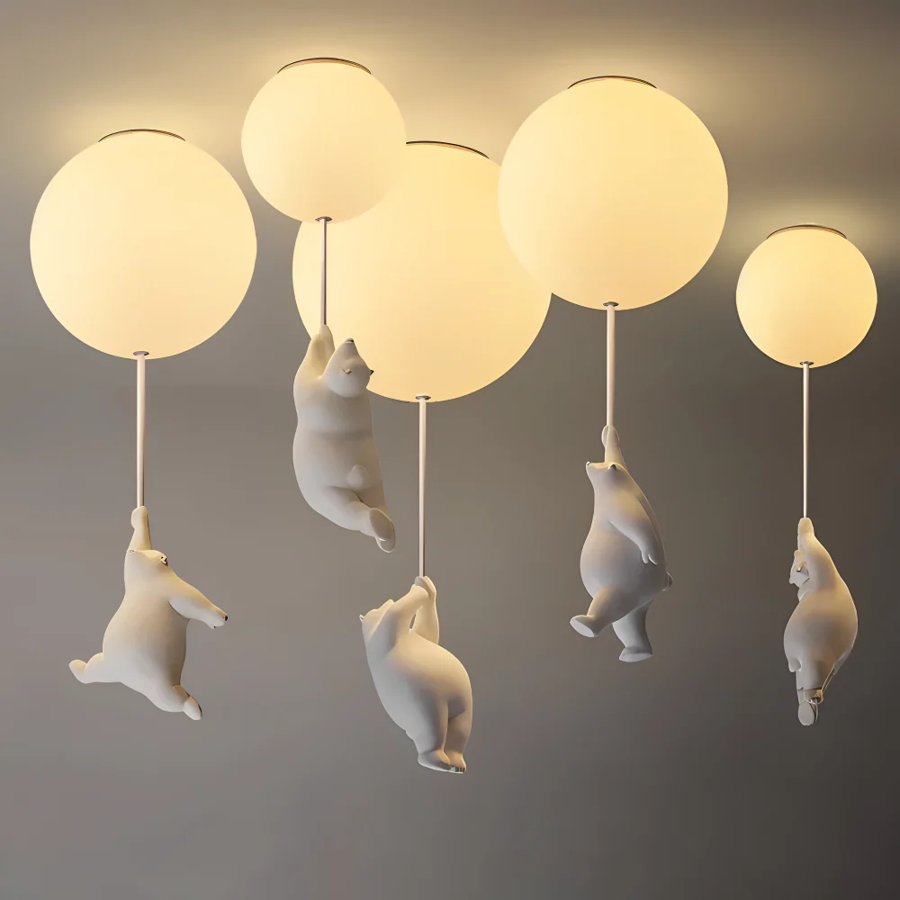 Lunabear – Lekfull Ballongpendellampa i Harz och Akryl för Barnrum