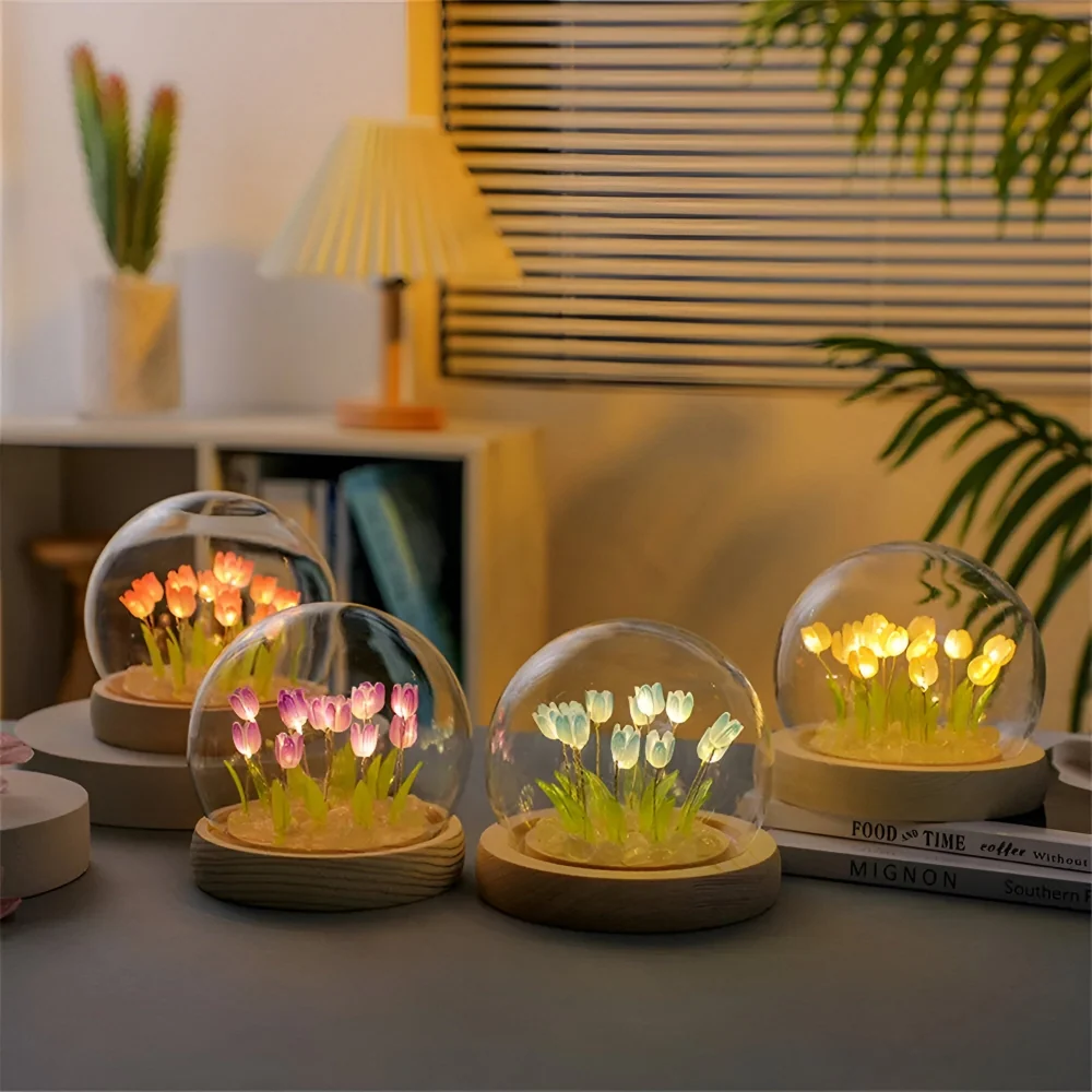 ArtifiTulip Bordslampa - Charmigt DIY LED Blomster Nattljus Rod