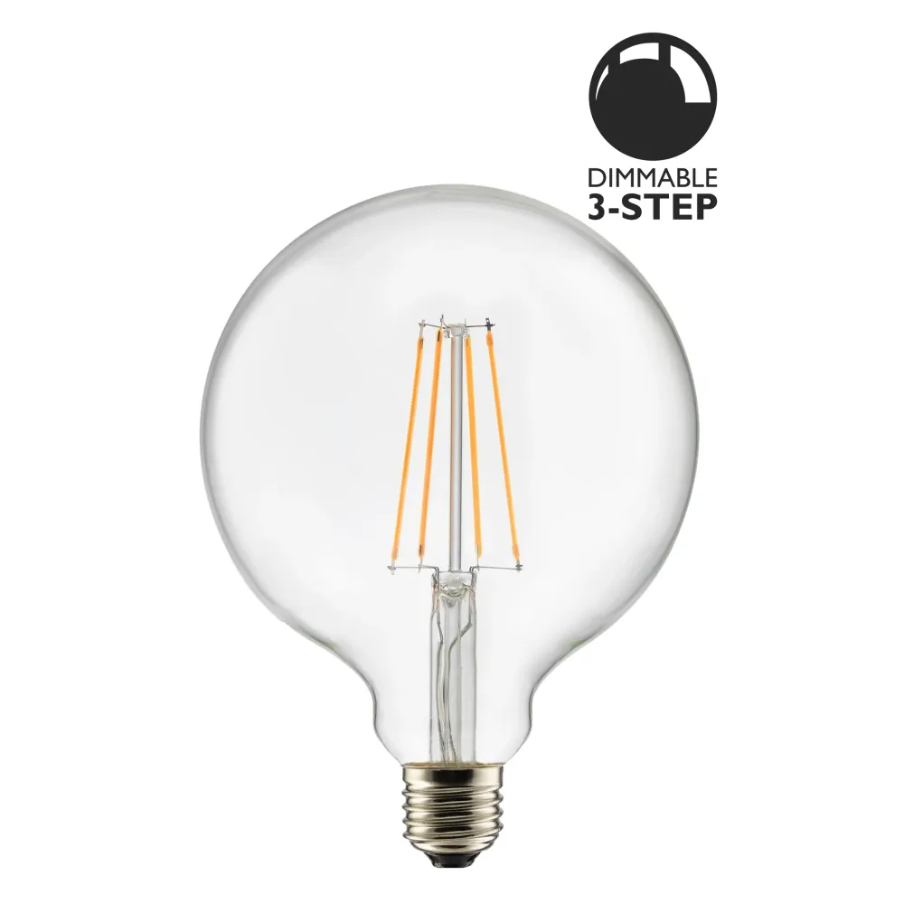 Ljuskälla E27 LED 3-steg Dimbar Glob 125 mm Kristall 0,5-7W