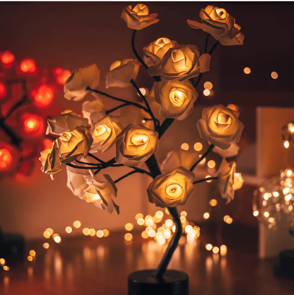 Rosenblomsträd - LED-Nattlampa - Nattlampa Compatible Alexa Beige