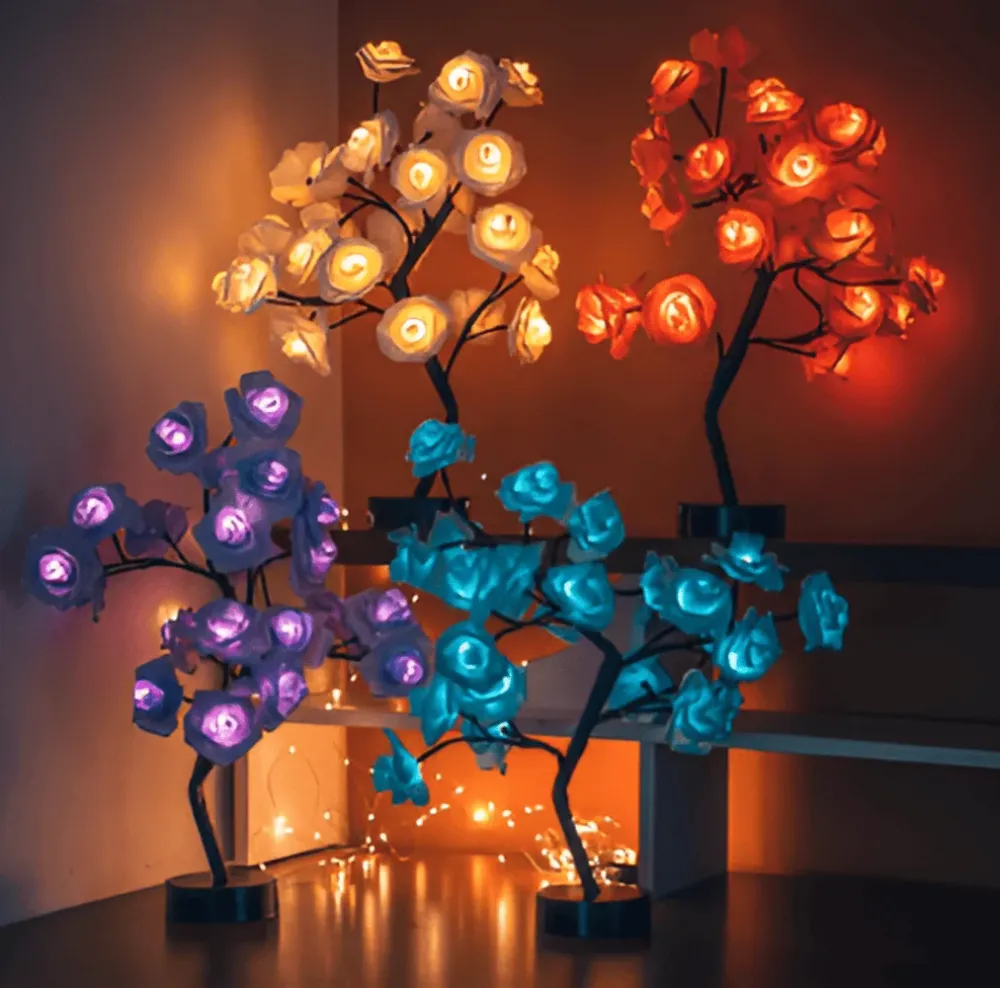 Rosenblomsträd - LED-Nattlampa - Nattlampa Compatible Alexa Beige