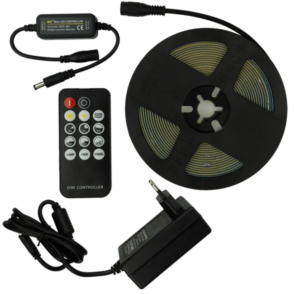 EcoLight LED-strip, 5m, IP20, 6000K, strömförsörjning, fjärrkontroll, EC20811