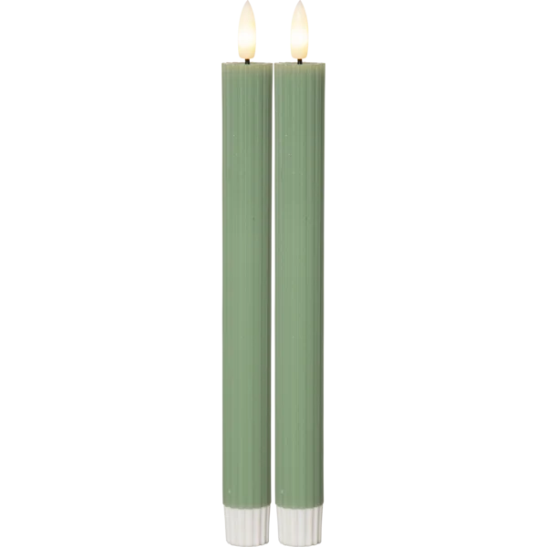 LED Antikljus double-set Flamme Stripe 25 cm Grön