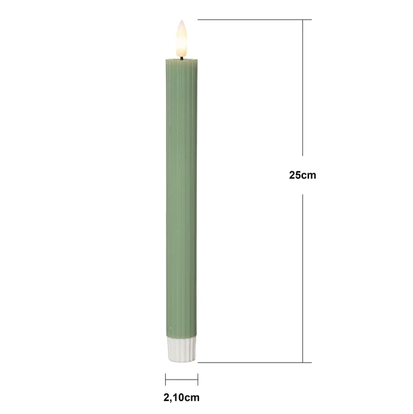LED Antikljus double-set Flamme Stripe 25 cm Grön