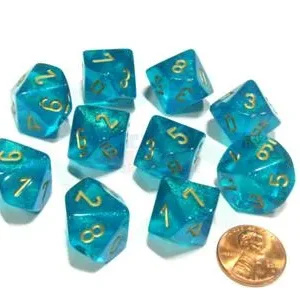 Chessex Borealis Teal/gold Luminary Ordna d10s - 10-pack