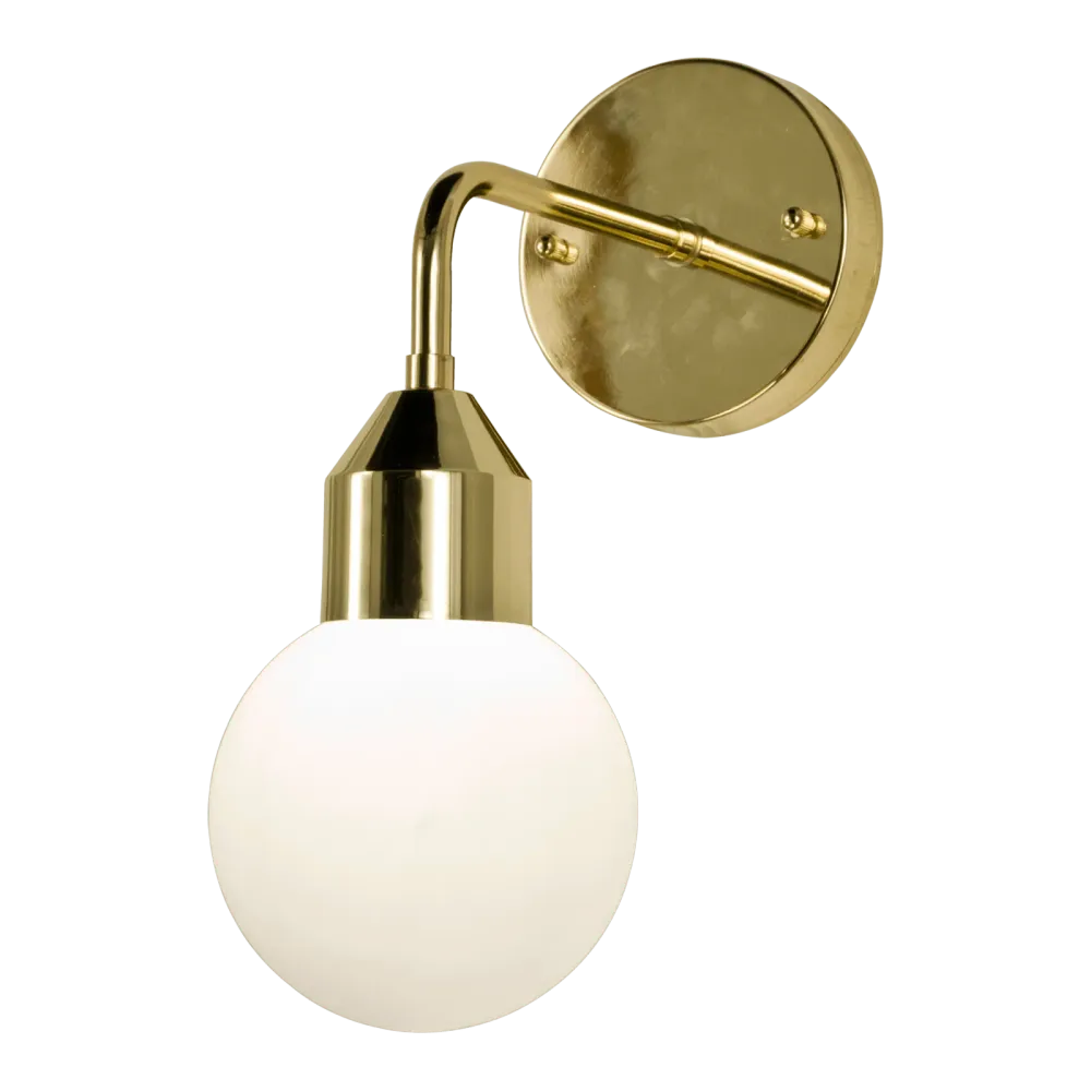 FLORENS vägglampa bad, mässing/opal Damp Location Rated