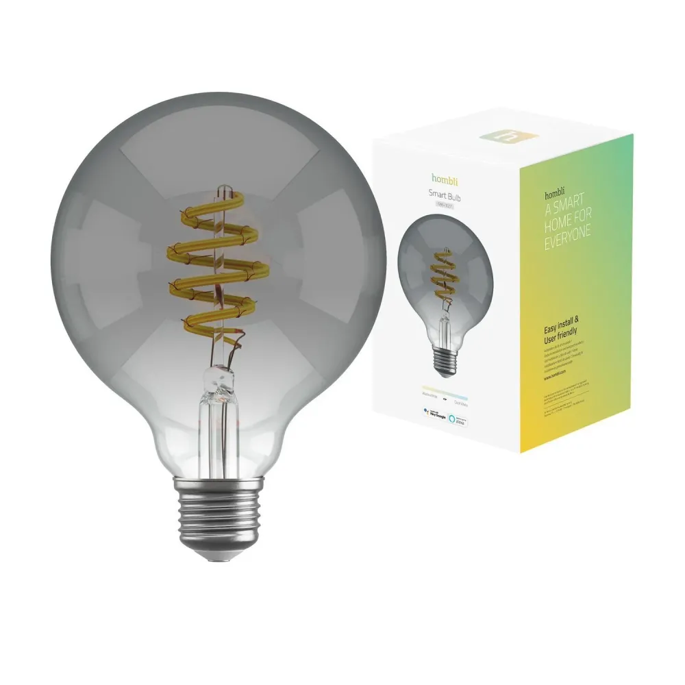 Smart lampa, WiFi, Hombli Connected Bulb Smokey G95, E27, LED, CCT, 5,5W, Dimbar, Retro Filament, med retrofilament