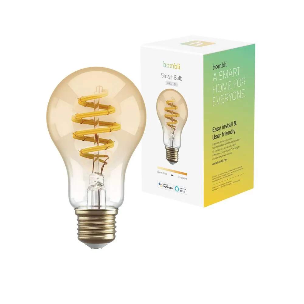 Smart lampa, WiFi, Hombli Smart Bulb Amber A60, E27, LED, CCT, 5,5W, Dimbar, Classic Filament, med retrofilament Energy St...