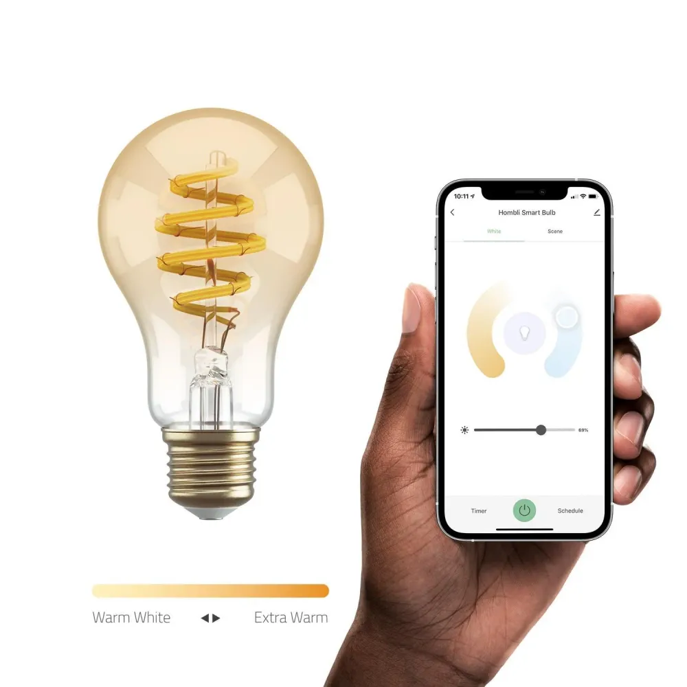 Smart lampa, WiFi, Hombli Smart Bulb Amber A60, E27, LED, CCT, 5,5W, Dimbar, Classic Filament, med retrofilament Energy St...