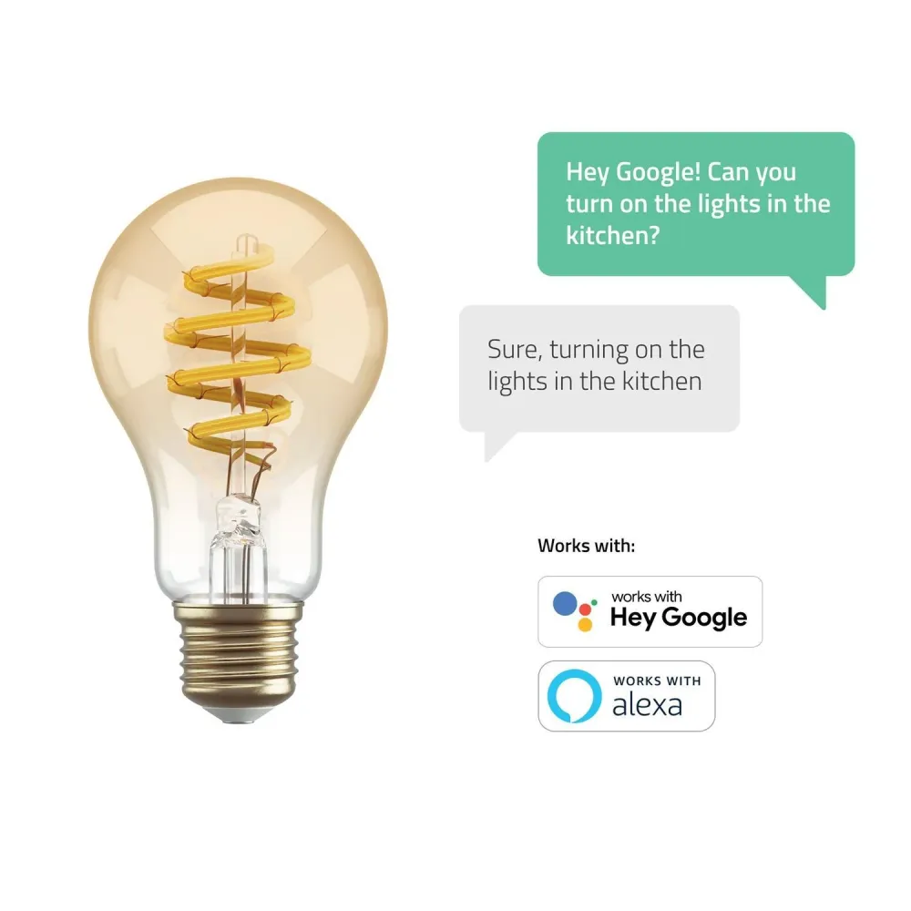 Smart lampa, WiFi, Hombli Smart Bulb Amber A60, E27, LED, CCT, 5,5W, Dimbar, Classic Filament, med retrofilament Energy St...