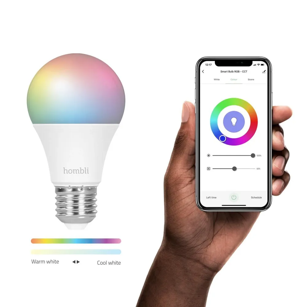 Smart lampa, WiFi, Hombli Wi-fi Bulb E27, LED, RGB & CCT, 9W, Dimbar, Multifärg, 2/fp