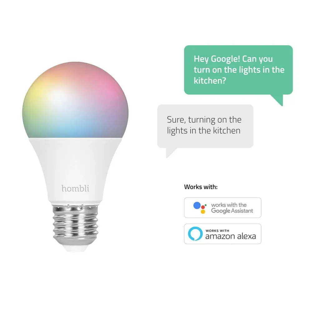Smart lampa, WiFi, Hombli Wi-fi Bulb E27, LED, RGB & CCT, 9W, Dimbar, Multifärg, 2/fp