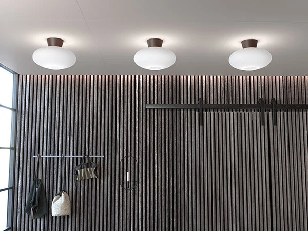 Varmvit Plafond Bullo Ø27 oxid/opal glas