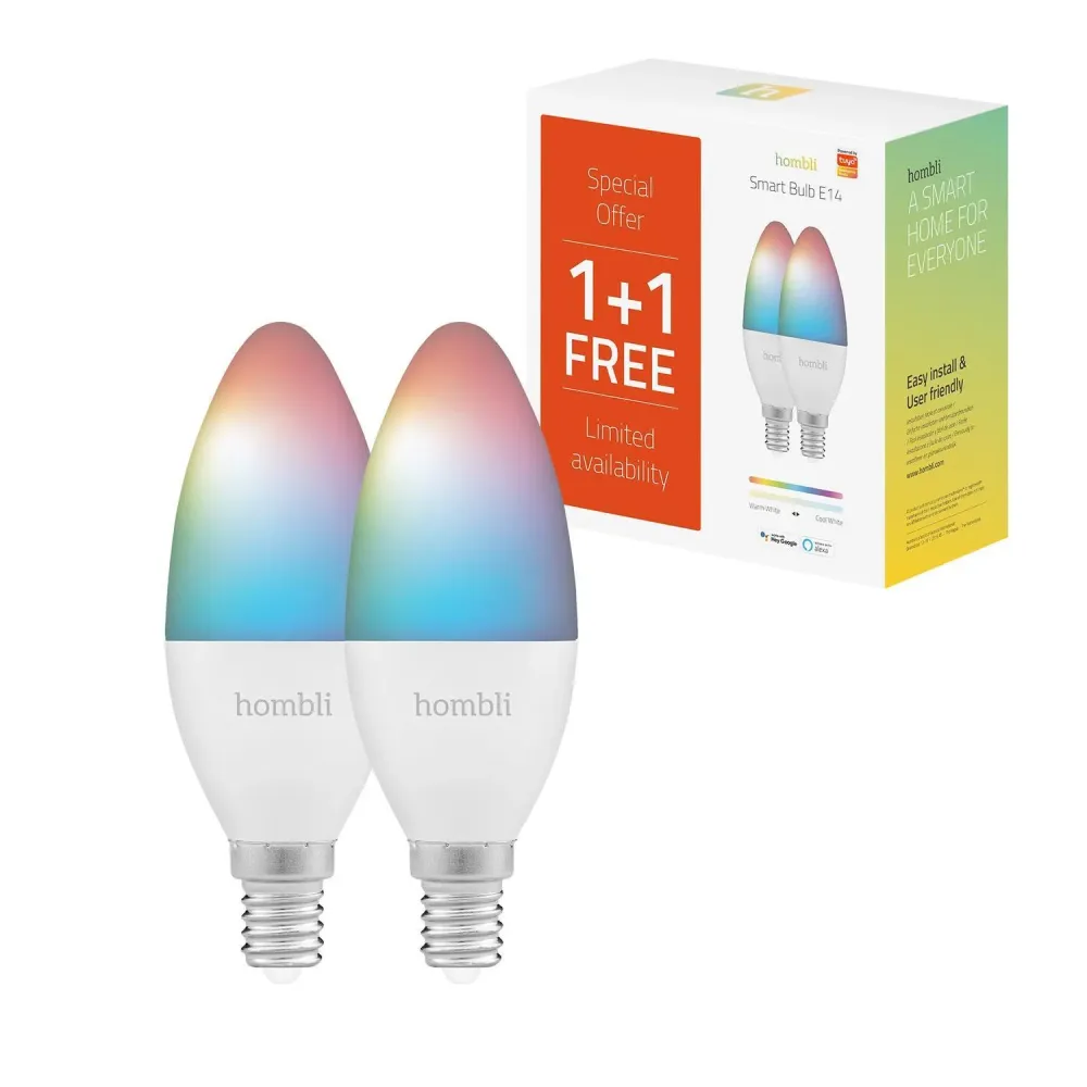 Wi-fi lampa, WiFi, Hombli Smart Bulb E14, LED, RGB & CCT, 4,5W, Dimbar, Multifärg 2/fp