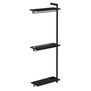 Förlängningsmodul AXIS – 71 × 205 cm, svartlackerat, 2 hyllor med klädstång + 1 hylla
