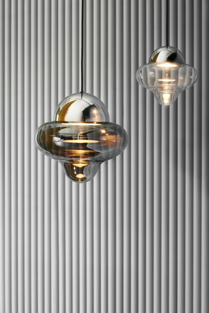 Nutty XL Smoke pendellampa, rökfärgad/krom • Design Us