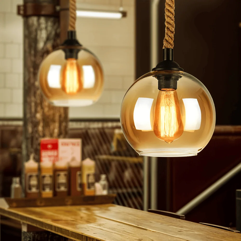 Rustic OrbLight – Pendellampa med Glasboll i Hamparep