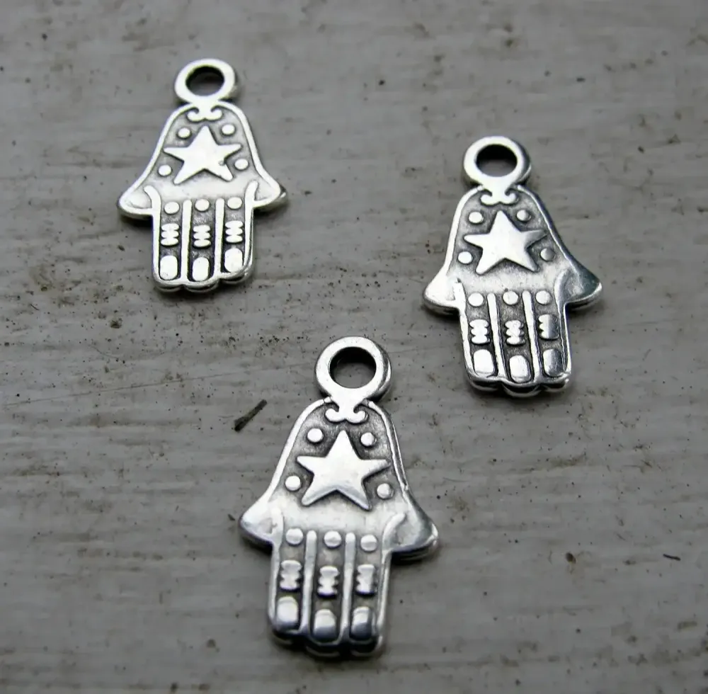 Berlock Silverfärgad - Hamsa med Stjärna set om tre