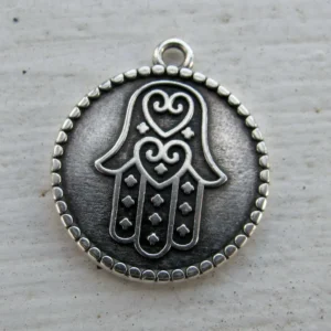 Berlock Silverfärgad - Rund med Hamsa 20mm 1 styck
