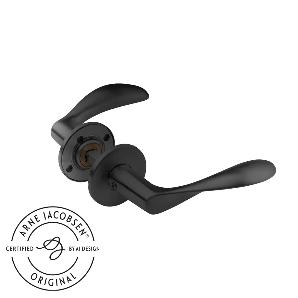 Arne Jacobsen dörrhandtag - AJ111 dörrgrepp, matt onyx (RAL 9005), stor modell med snap-on cover • d line
