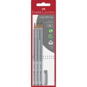 Set: Blyertspenna Faber-Castell Grip 2001 Adjust, HB, 3 st pennor + 1 st radertopp/fp
